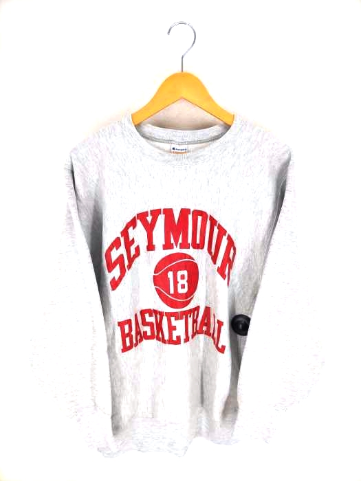 Champion(チャンピオン) 90S 刺繍タグ REVERSE WEAVE USA製 SEYMOUR BASKETBALL 3段プリント クルーネックスウェット メンズ  XL