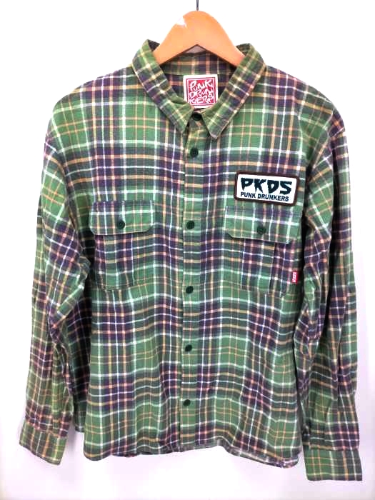PUNK DRUNKERS(パンクドランカーズ) ワッペン プリントネルシャツ メンズ JPN：L