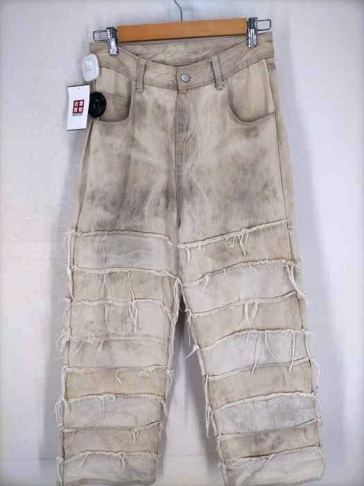ユーズドフルギ USED古着 ステイン加工 ツギハギワイドデニムパンツ メンズ JPN：M