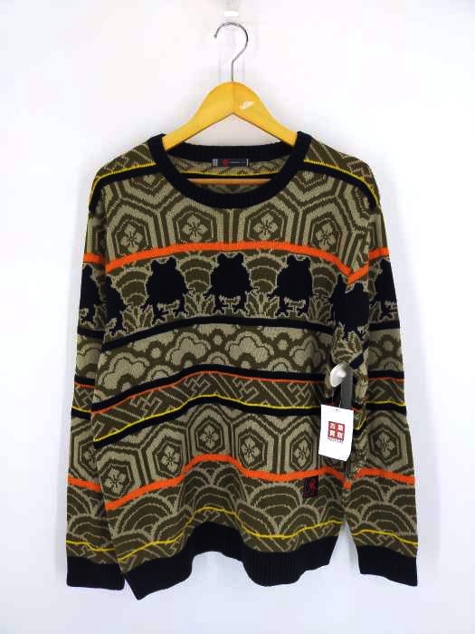 ユーズドフルギ USED古着 {{sanmaruichi}} 日本製カエルジャガードセーター 和柄 MADE IN JAPAN メンズ JPN：XXL