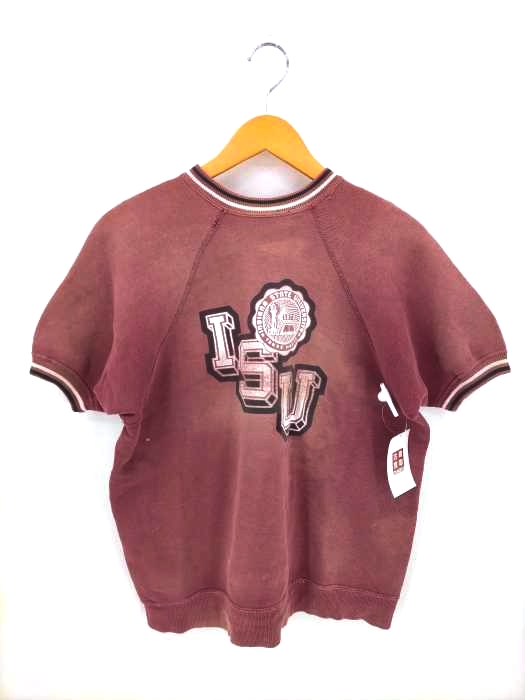 ユーズドフルギ USED古着 50S～60S 4本針 フロントラバープリントラグランS/Sリブラインスウェット ISU メンズ 表記無