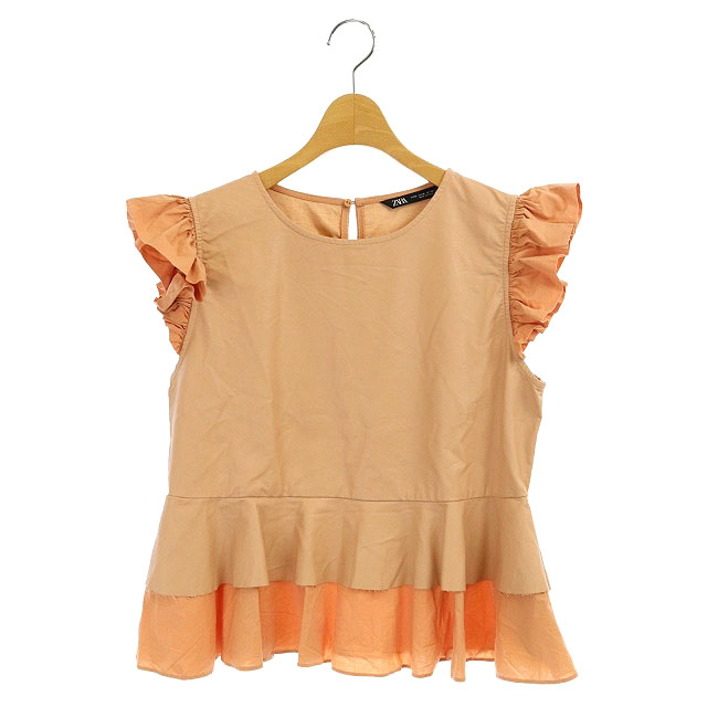 ZARA(ザラ) フェイクレザーティアードブラウス ノースリーブ M ピンク /MF ■OS レディース M