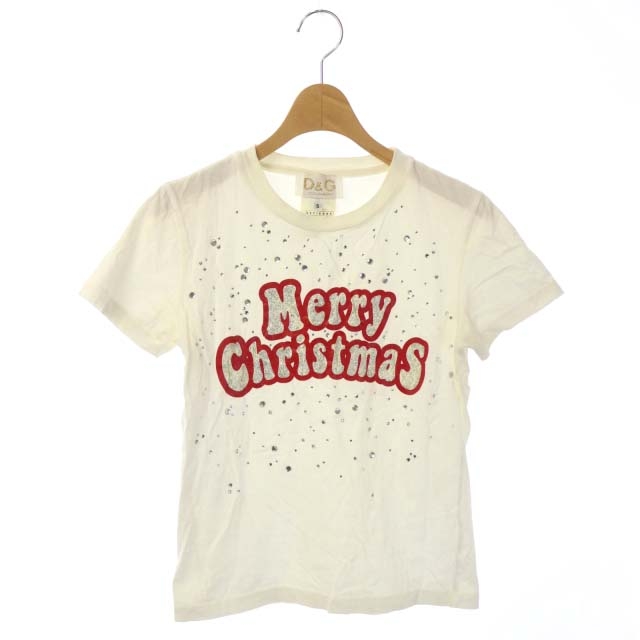 D&G(ディーアンドジー) ディー&ジー ドルガバ ドルチェ&ガッバーナ D&G Tシャツ カットソー 半袖 ラインストーン プリント ラメ S 白 ホワイト /HS レディース レディース  S