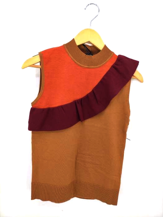 LeoryEBLOA(レオリーエブロア) 配色フリルハイネックKNITトップ レディース  FREE