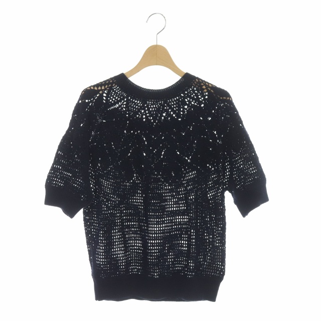 23区(ニジュウサンク) 23区 オンワード樫山 20SS コットンニット カットソー 半袖 薄手 透かし編み 40 紺 ネイビー /HS レディース レディース  40（日本サイズL相当）