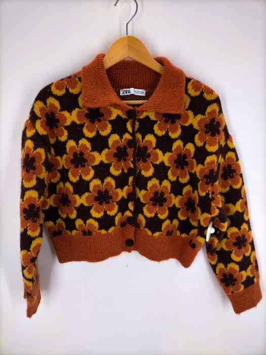 ZARA(ザラ) 花柄 ポロカラー ニットカーディガン レディース JPN：S