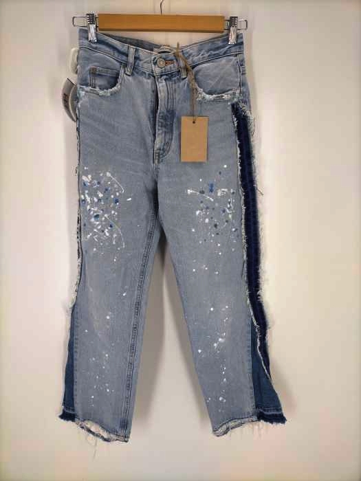 ユーズドフルギ USED古着 dot.k_clothes ペイント加工 切替デニムフレアパンツ レディース 表記無