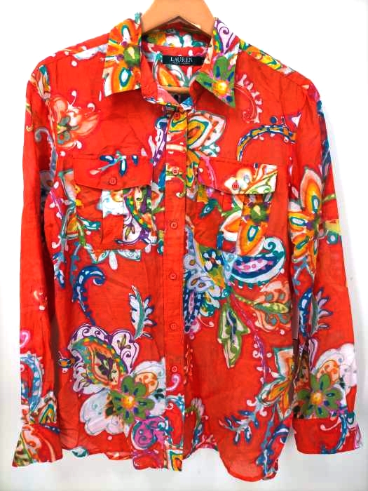 LAUREN RALPH LAUREN(ローレンラルフローレン) シルクコットン 長袖ボタニカル柄シャツ レディース JPN:M