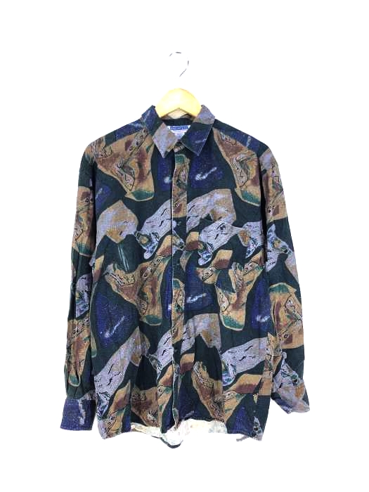 ユーズドフルギ USED古着 {{ZHENFENG}} 総柄シルクシャツ メンズ JPN：L