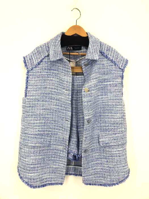 ZARA(ザラ) TEXTURED WAISTCOAT WITH FRAYED TRIMS ツイードベスト & FRAYED TEXTURED SHORTS ツイードショートパンツ レディース  M