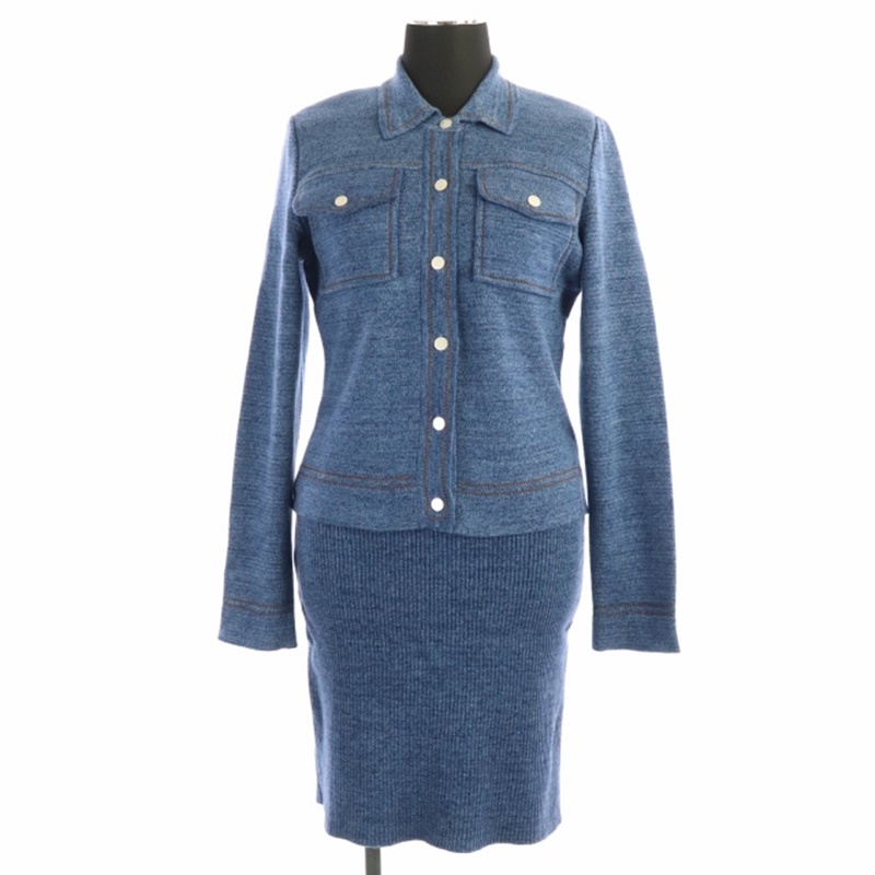 FOXEY(フォクシー) フォクシーブティック FOXEY BOUTIQUE ニットジャケット リブニットワンピース セットアップ 上下 ミニ タイト 38 青 ブルー /ES ■OS レディース レディース 38(日本サイズS相当)