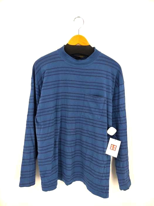 Eddie Bauer(エディーバウアー) USA製 モックネックボーダーL/Sカットソー メンズ import：M