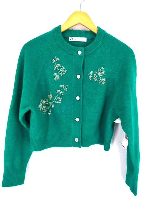 ZARA(ザラ) KNIT CARDIGAN WITH BEADS レディース  M