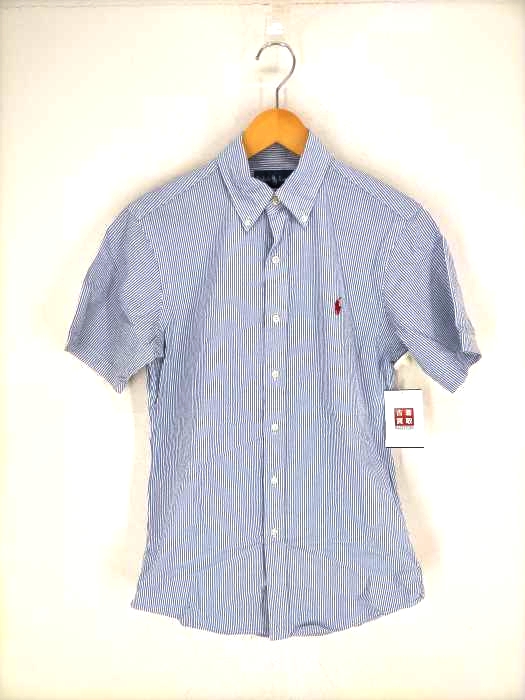 RALPH LAUREN(ラルフローレン) CUSTOM FIT シアサッカー ストライプ スモールポニー刺繍 ボタンダウンショートスリーブシャツ メンズ XS