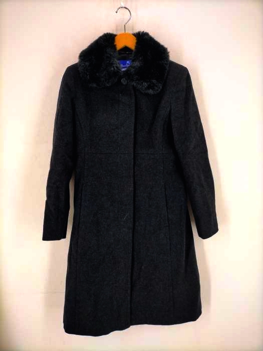 バーバリーズブルーレーベル BURBERRYS BLUE LABEL 2WAY 襟ファー付きウールステンカラーコート レディース JPN：38