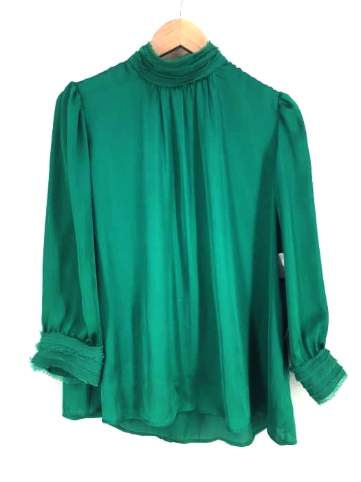 ZARA(ザラ) GREEN HIGH COLLAR SATIN EFFECT BLOUSE LONG SLEEVE レディース S