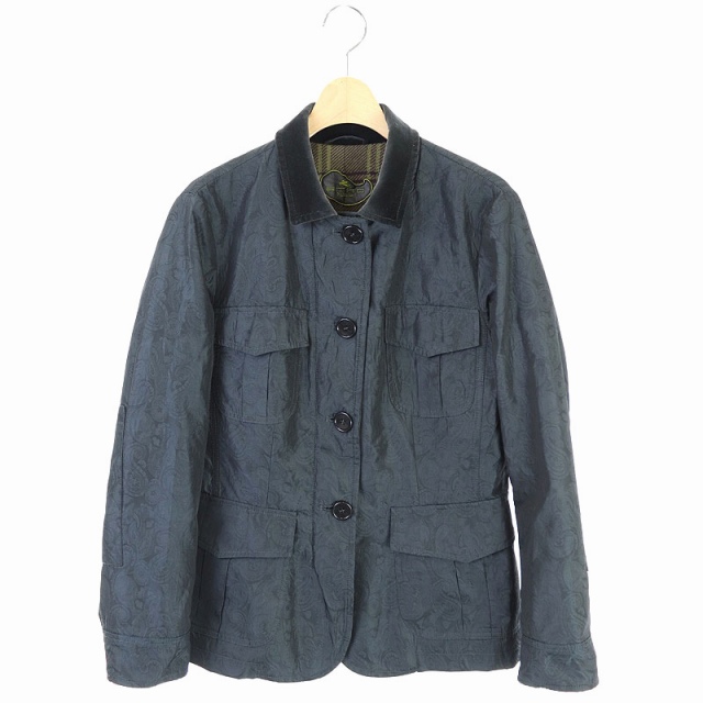 エトロ ETRO 総柄ジャケット ブルゾン ジップアップ チェック柄裏地 44 チャコール /ES ■OS レディース  44（日本サイズL相当）