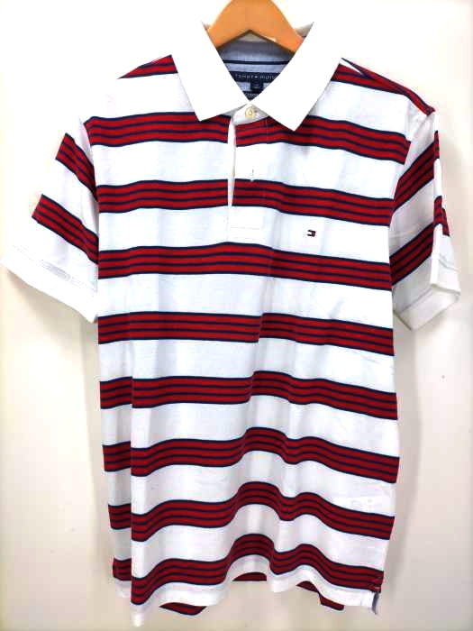 TOMMY HILFIGER(トミーヒルフィガー) CLASSIC FIT ワンポイントロゴ刺繍 鹿の子 ボーダー ポロシャツ メンズ  L
