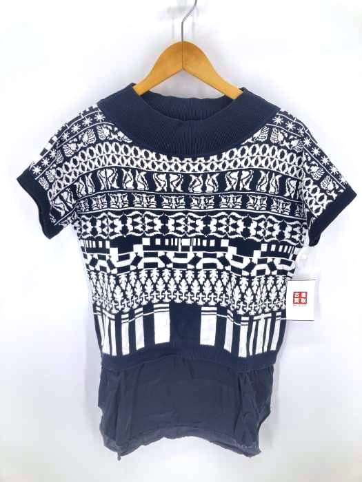 DIESEL BLACK GOLD(ディーゼルブラックゴールド) 総柄 ドッキング 半袖ニット ハイネック レディース JPN：XS