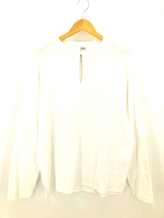 ザラ ZARA バンドカラー プルオーバーラスティックシャツ レディース import：L