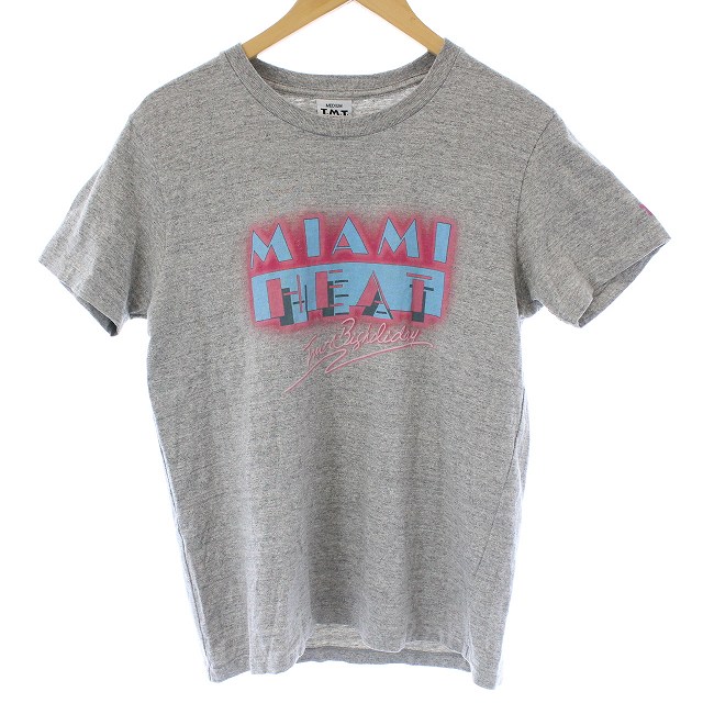 TMT(ティーエムティー) Tシャツ カットソー 半袖 クルーネック プリント コットン M グレー ピンク /BM2 メンズ  M