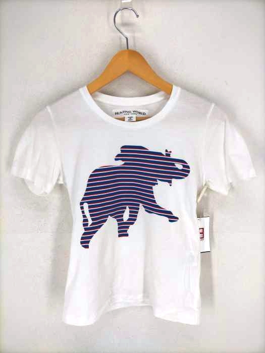 HUNTING WORLD(ハンティングワールド) イタリア製 ボーダーエレファント プリントクルーネックTシャツ レディース JPN：XS