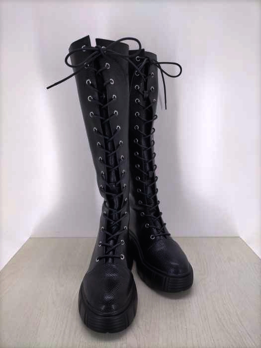 Jouetie ジュエティ 型押し フェイクレザー 厚底 レースアップニーハイブーツ レディース M ブランド古着買取販売バズストア