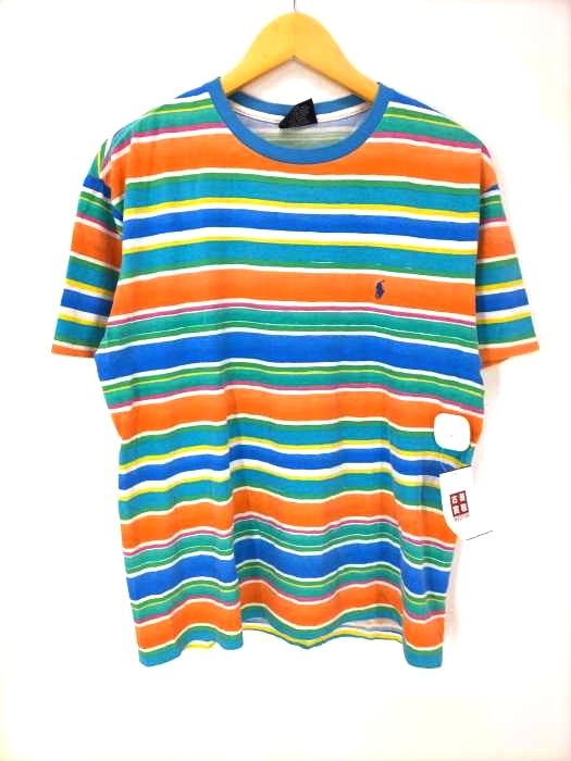 Polo by RALPH LAUREN(ポロバイラルフローレン) 90s USA製 シングルステッチ マルチカラー ポニー刺しゅう ボーダー Tシャツ メンズ import：M
