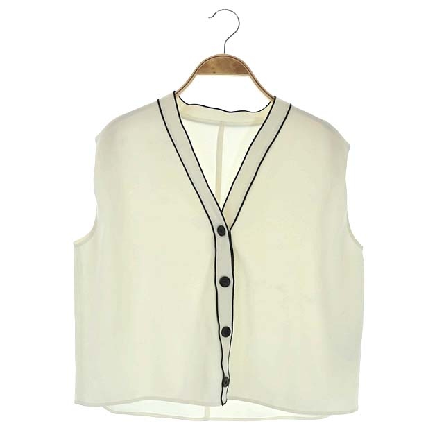 noble(ノーブル) 19SS Peジョーゼットコクーントリミングブラウス ノースリーブ フロントボタン Vネック パイピング 白 黒 ホワイト ブラック /AA ■OS レディース  表記なし