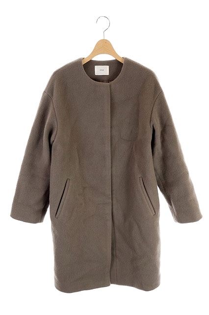 イエナ IENA 19AW ノーカラーコート アウター ラムウール ロング 38 茶 ブラウン /AO ■OS レディース  38（日本サイズ相当M)