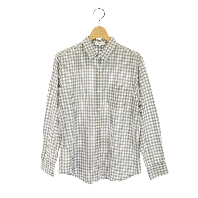 PLST(プラステ) 19SS ギンガムチェックシャツ リネン混 長袖 S グレー 白 ホワイト /HK ■OS レディース  S