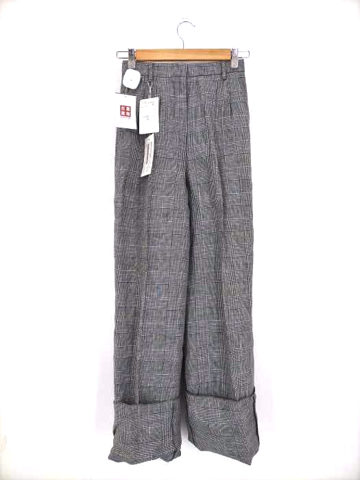 マックスマーラ MAX MARA 白タグ イタリア製 puro lino 2タック グレンチェック リネンスラックス レディース EUR：38