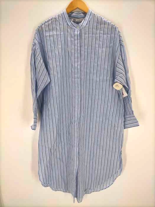 ZARA(ザラ) リネン混ストライプバンドカラーシャツワンピース レディース JPN:M