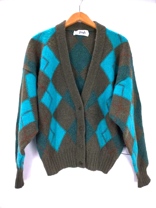 プリングル Pringle 80S スコットランド製 PURE WOOL ダイアモンド柄 カーディガン メンズ 表記無