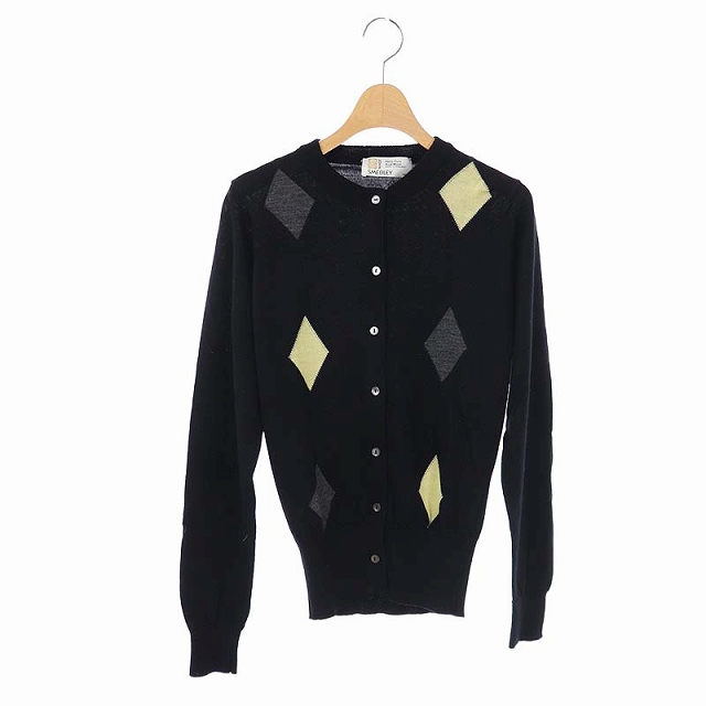JOHN SMEDLEY(ジョンスメドレー) カーディガン アーガイル柄 長袖 ウール 黒 ブラック グレー ライトイエロー /GT ■OS レディース  表記なし
