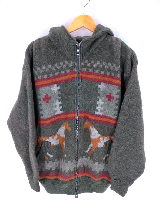 ロングハウス LONGHOUSE カナダ製 ネイティブ柄 ニットパーカー メンズ JPN：M
