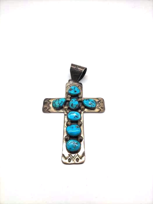 NAVAJO(ナバホ) TOMMY MOORE ターコイズシルバークロスペンダントトップ STERLING 刻印 メンズ 表記無