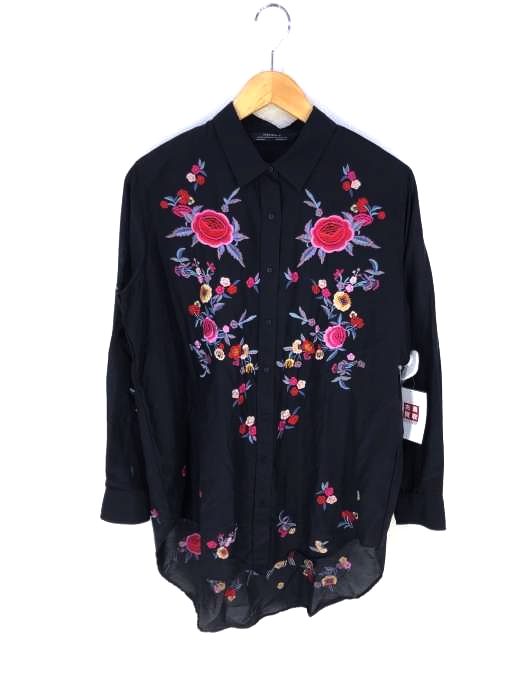 ZARA(ザラ) 花柄刺繍 ロングシャツブラウス レディース import：S