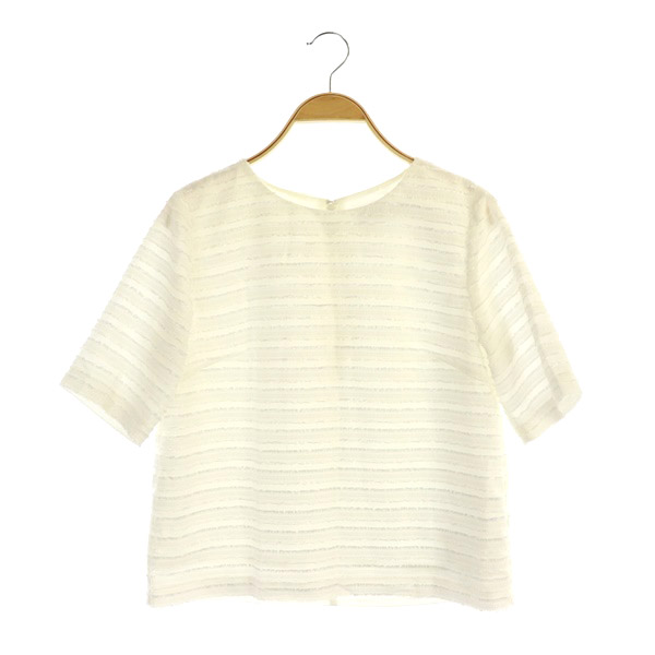 USED古着(ユーズドフルギ) {{closet story}} フリンジボーダー Tブラウス 五分袖 プルオーバー 白 ホワイト /MY ■OS レディース レディース  表記なし