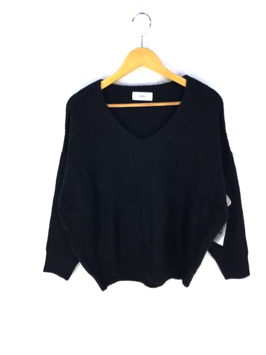 AZUL by moussy(アズールバイマウジー) リブニットVネックルーズプルオーバー レディース  S