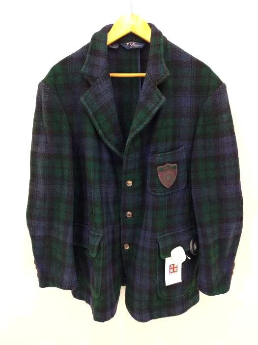 Polo by RALPH LAUREN(ポロバイラルフローレン) USA製 ブラックウォッチ 3Bワッペンウールジャケット メンズ JPN：L