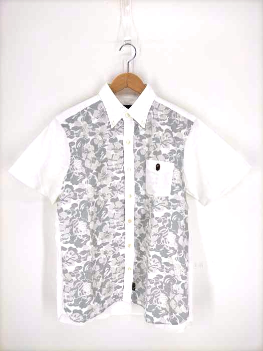 A BATHING APE(アベイシングエイプ) ロゴワッペンBDシャツ ハイビスカス ハワイアン メンズ  L