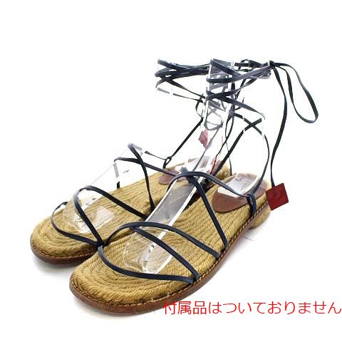 CHRISTIAN LOUBOUTIN(クリスチャンルブタン) サンダル ローヒール 紐 レザー ストラップ レースアップ 36 22.5cm 茶色 ブラウン 紺 ネイビー /NM ■GY レディース  36（日本サイズ22.5cm相当）