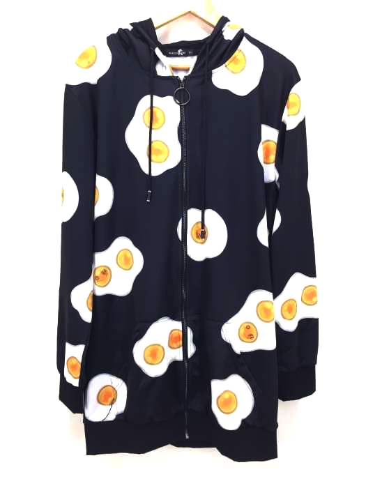 NieR CLOTHING(ニーア クロージング) 目玉焼きグラフィック総柄ロングジップパーカー メンズ FREE