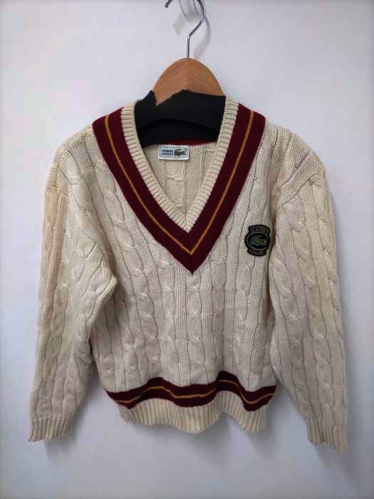 シュミーズ ラコステ CHEMISE LACOSTE 70S～80S Vネックケーブル編みアクリルウールニット レディース 表記無