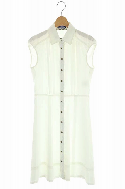BURBERRY BLUE LABEL(バーバリーブルーレーベル) シャツワンピース ロング フレンチスリーブ 38 白 ホワイト /AO ■OS レディース  38（日本サイズM相当）