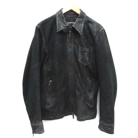 EMPORIO ARMANI(エンポリオアルマーニ) 48 M vera pelle ライダース レザージャケット シングル アウター ジップアップ 黒 ブラック /TK ■EC メンズ  48（M）