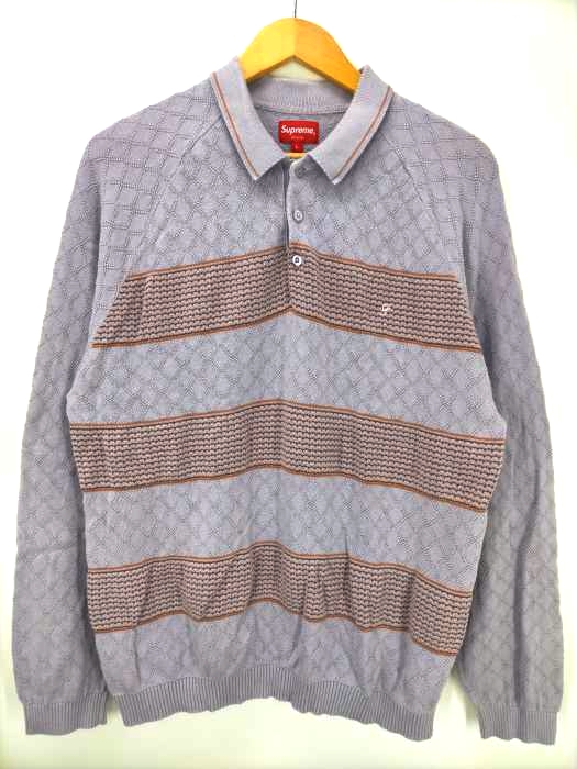 シュプリーム Supreme 21FW KNIT STRIPE L/S POLO Purple メンズ 