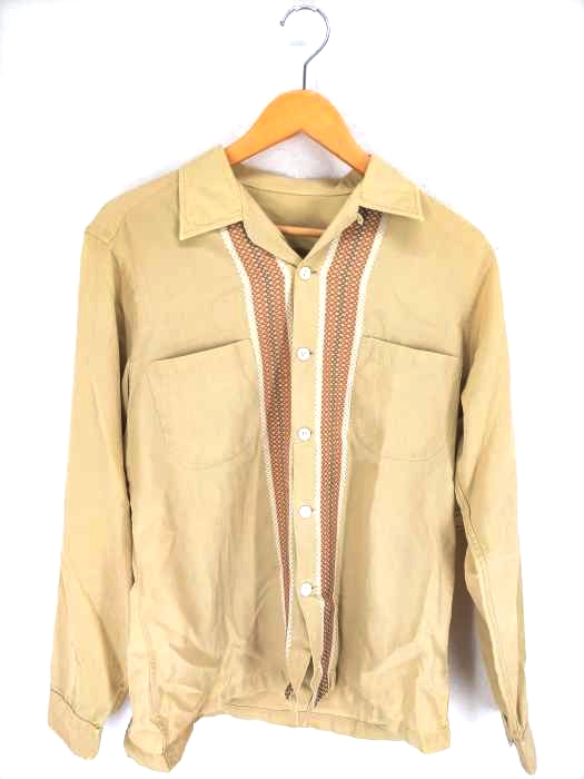 ユーズドフルギ USED古着 50~60S フロント刺繍オープンカラーシャツ メンズ JPN：M