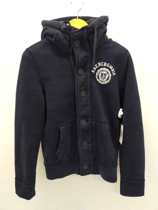 アバクロンビーアンドフィッチ Abercrombie & Fitch 肉厚 リブカラーボタン前空きパーカー メンズ import：S